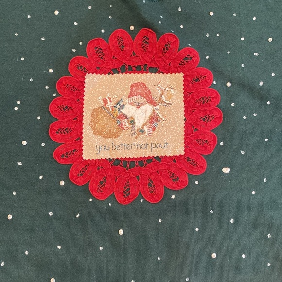 Vintage You Better Not Pout Doily Puff Paint Christmas Crewneck Sweatshirt - Picture 2 of 4